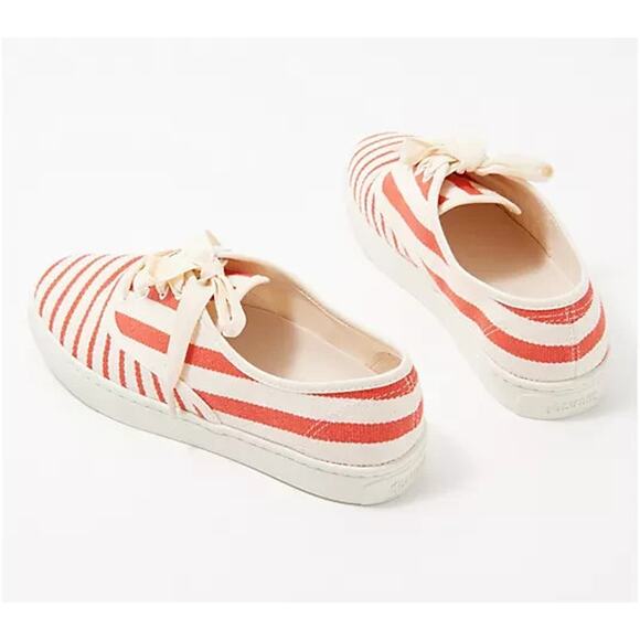 Soludos Marin Striped Sneaker Poppy Red Size 7 Woven Lace Up Ortholite Footbed - Picture 2 of 11